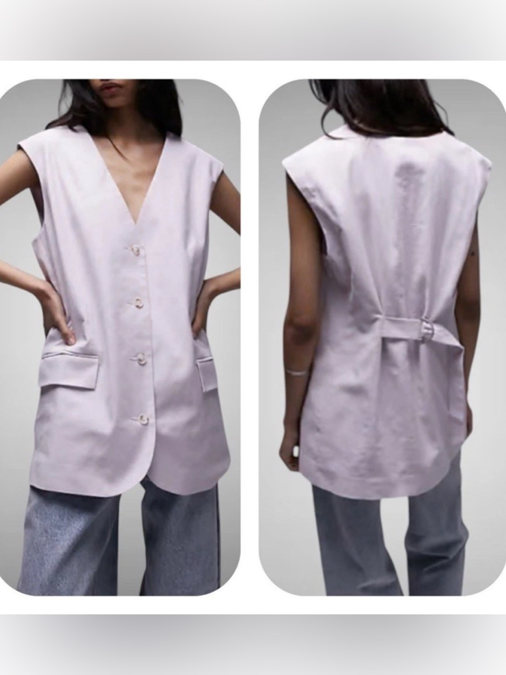 NWT Topshop Linen Blend Oversized Waistcoat US 10 Soft Lilac